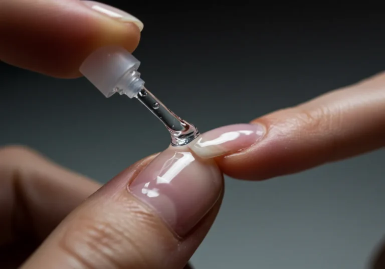 Applying gel nail glue on natural nails for extensions