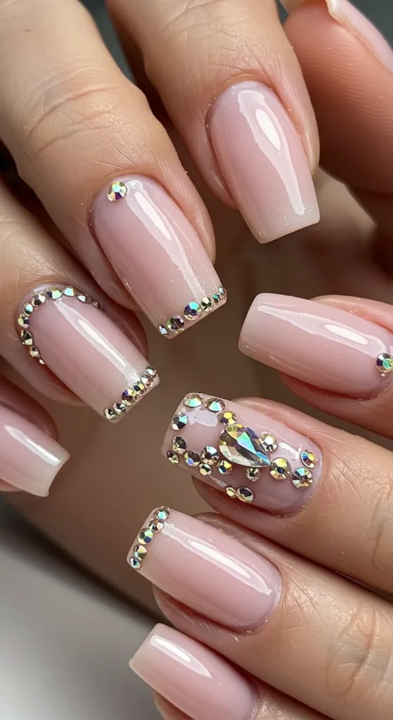 Blush Pink & Rhinestone Elegance nails design