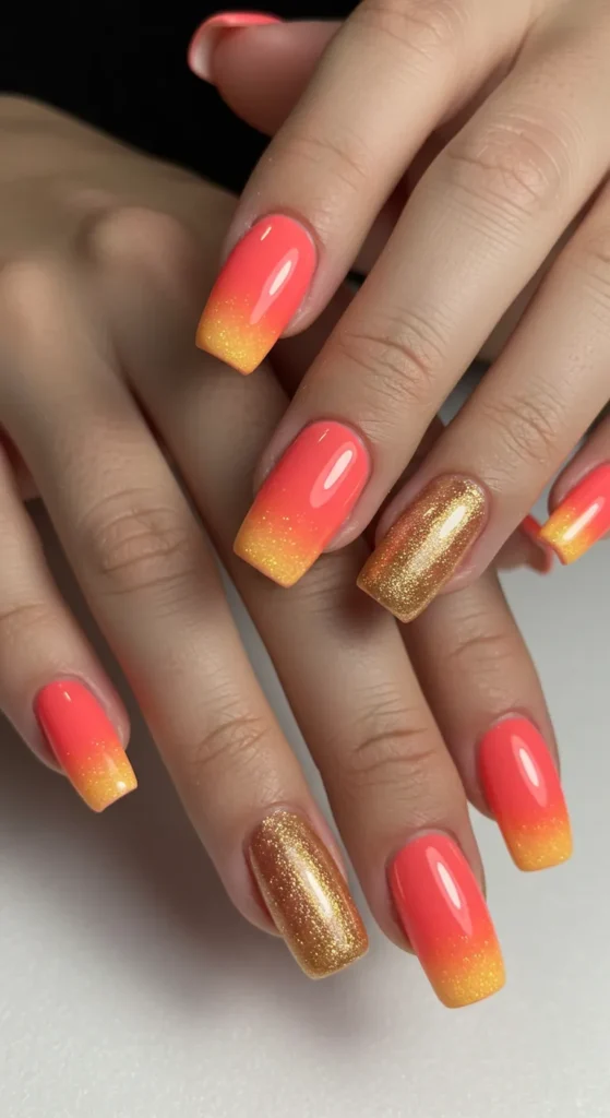  Coral Crush (Sunset Ombré) nails desing