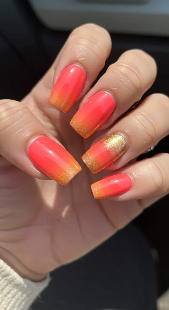  Coral Crush (Sunset Ombré) nails desing