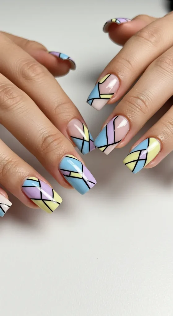 Geometric Spring nails design