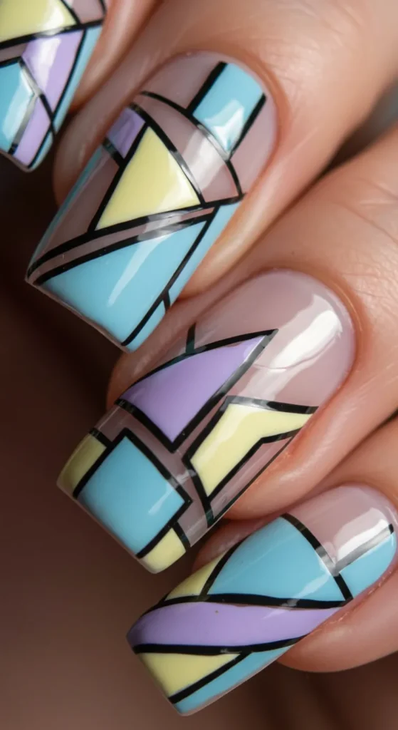 Geometric Spring nails design