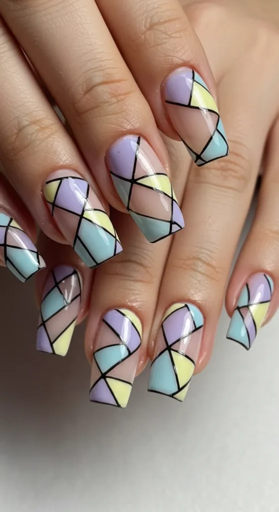 Geometric Spring nails design