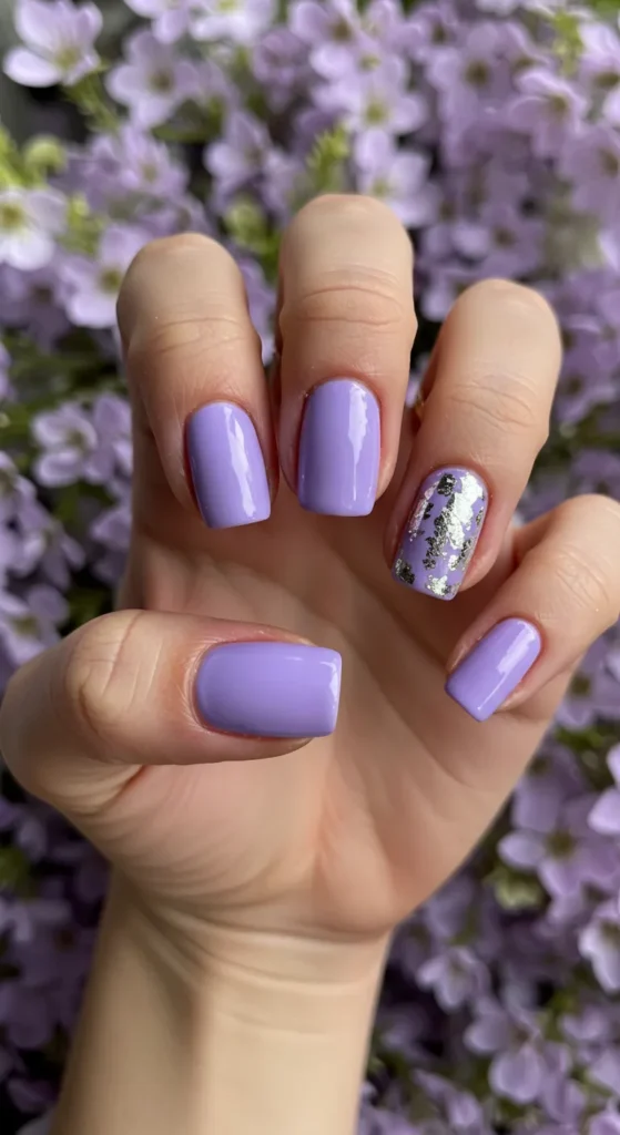 A dreamy set of Lavender nails featuring soft pastel purple shades, perfect for a serene and elegant spring manicure.