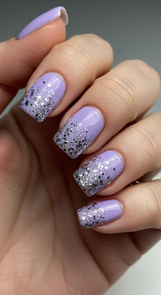 Lavender with Silver Glitter nails