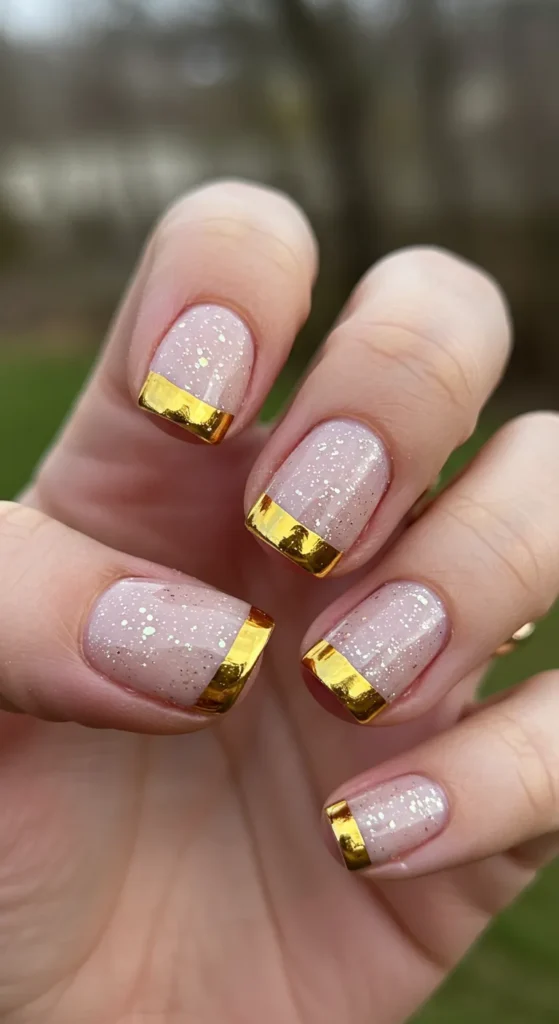 Metallic Gold Tips nails design ideas