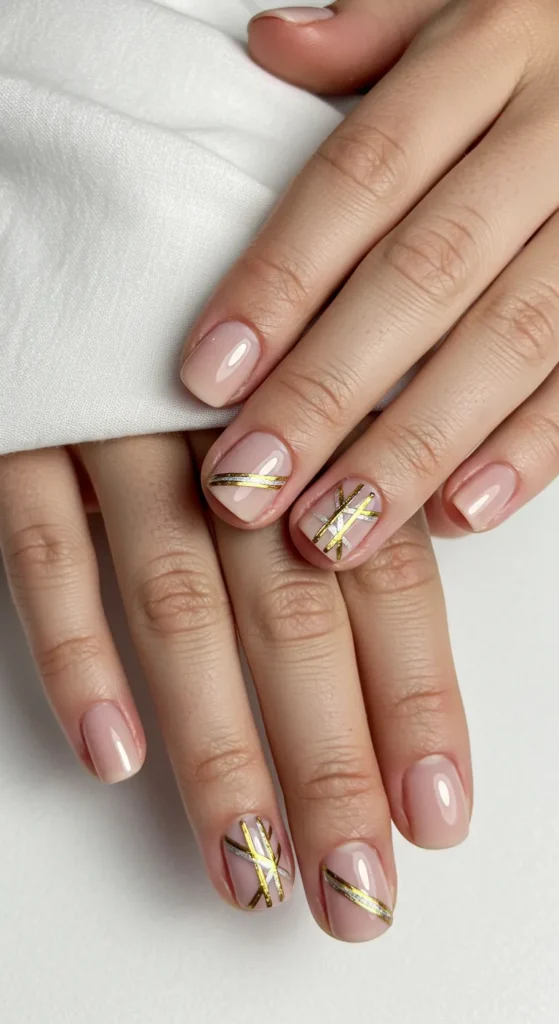 Nude with Metallic Accents nails