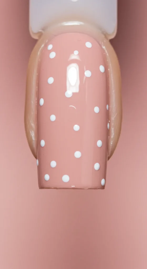 A nude or pastel base adorned with small white polka dots, creating a playful and fresh springtime look.

