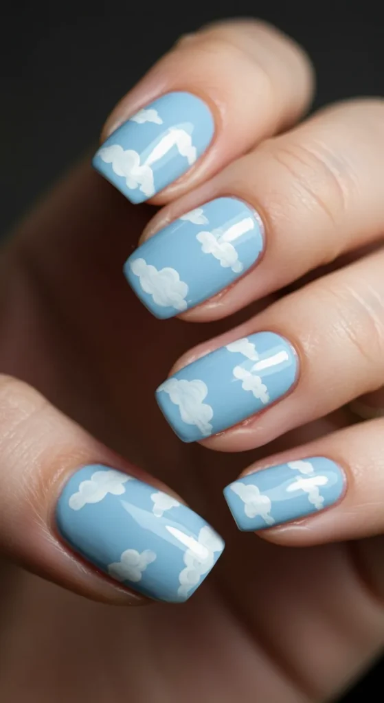 Sky Blue Cloud Nails nails design