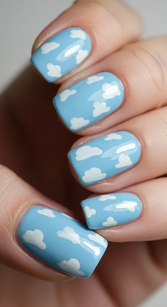 Sky Blue Cloud Nails nails design