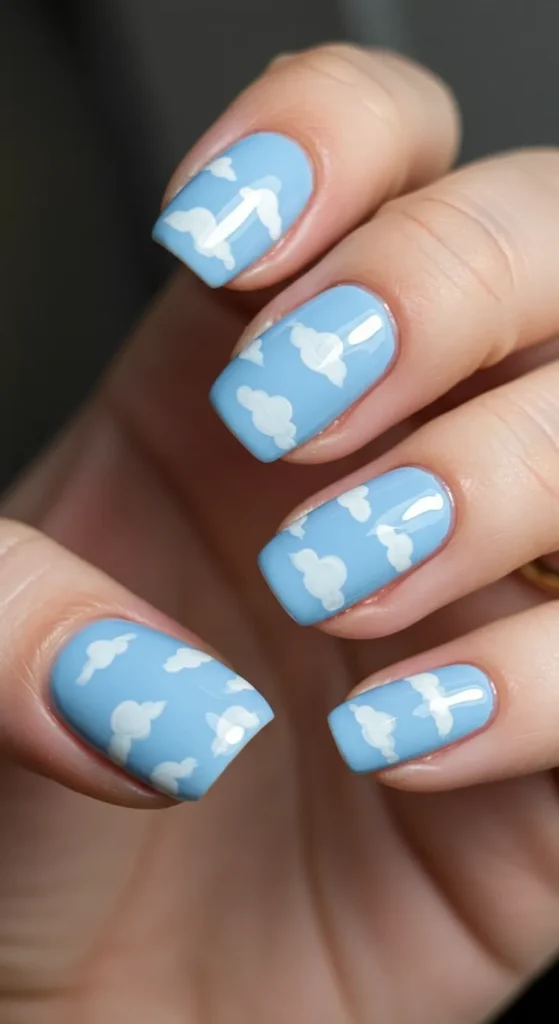 Sky Blue Cloud Nails nails design