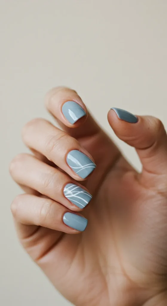 Soft Blue with White Stripes nails designs ideas