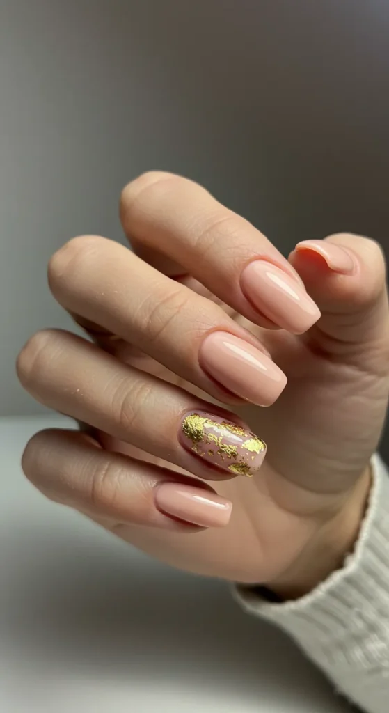 Soft Peach with Gold Leaf nails