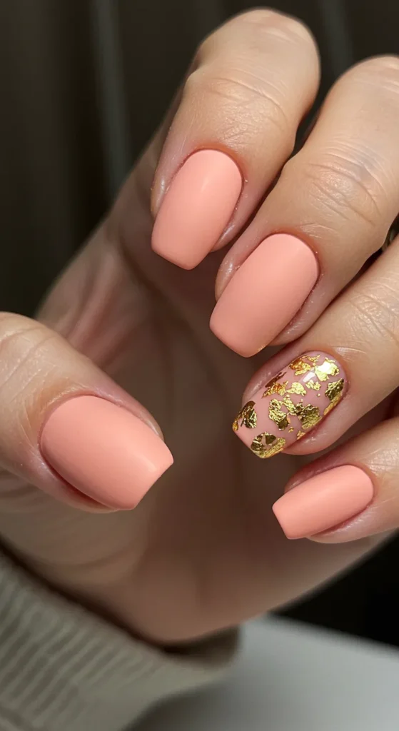 Soft Peach with Gold Leaf nails