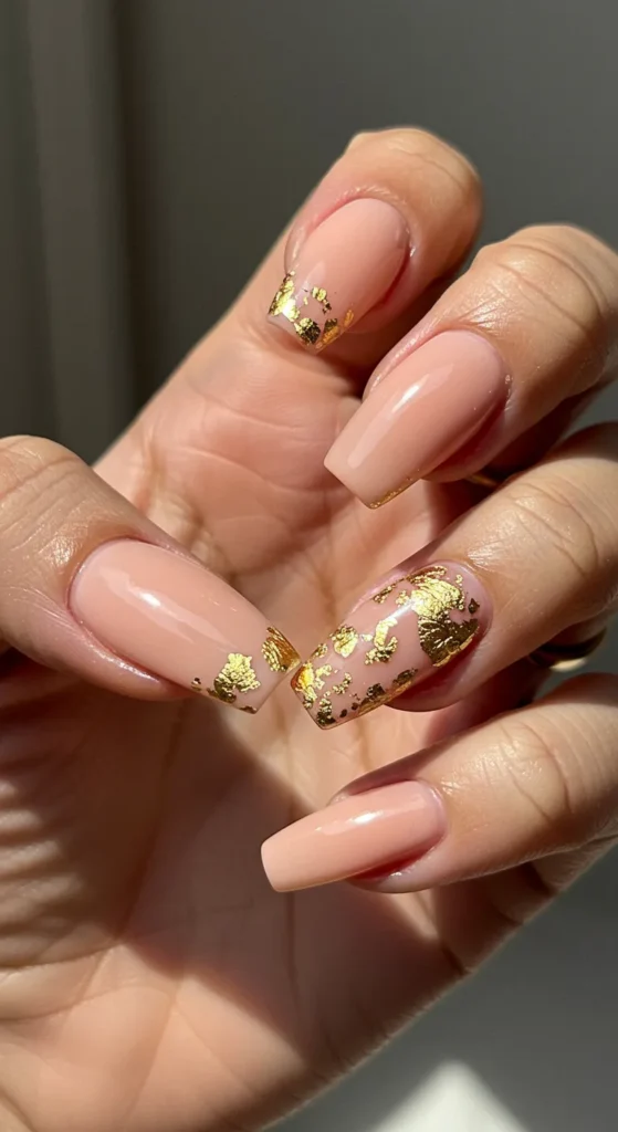 Soft Peach with Gold Leaf nails