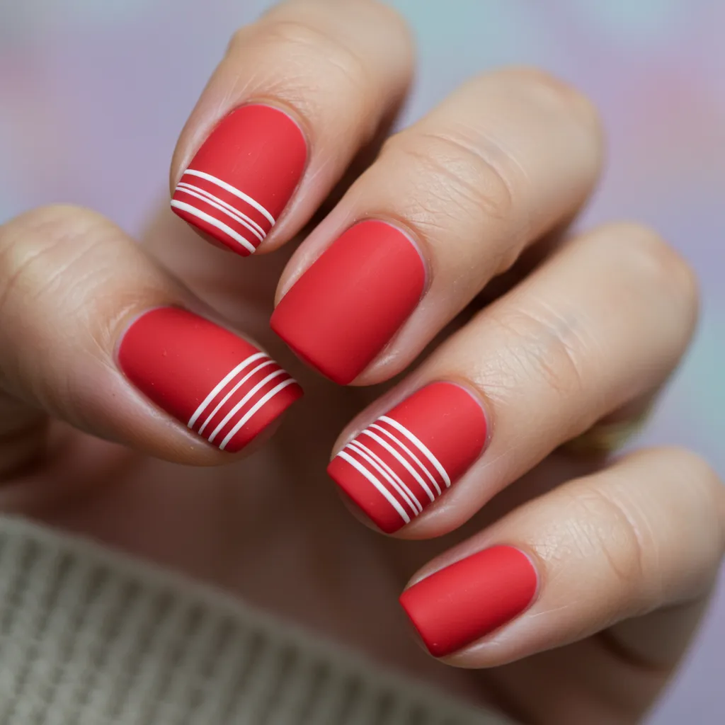 Glitter gradient nails with deep red at the tips fading into soft pink, accented by heart-shaped glitter pieces for added sparkle.