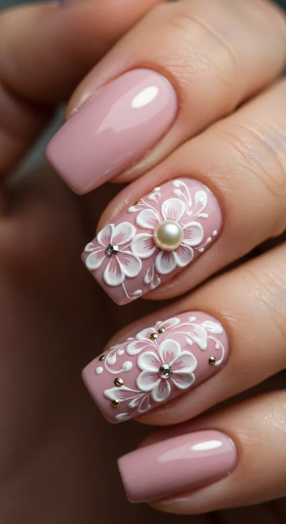 Blushing Petal Elegance nails design