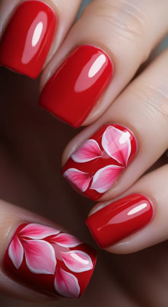 Crimson Petal Charm nails designs