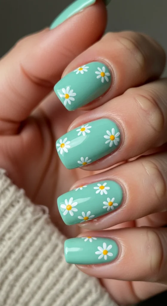 Dewy Daisies nails design