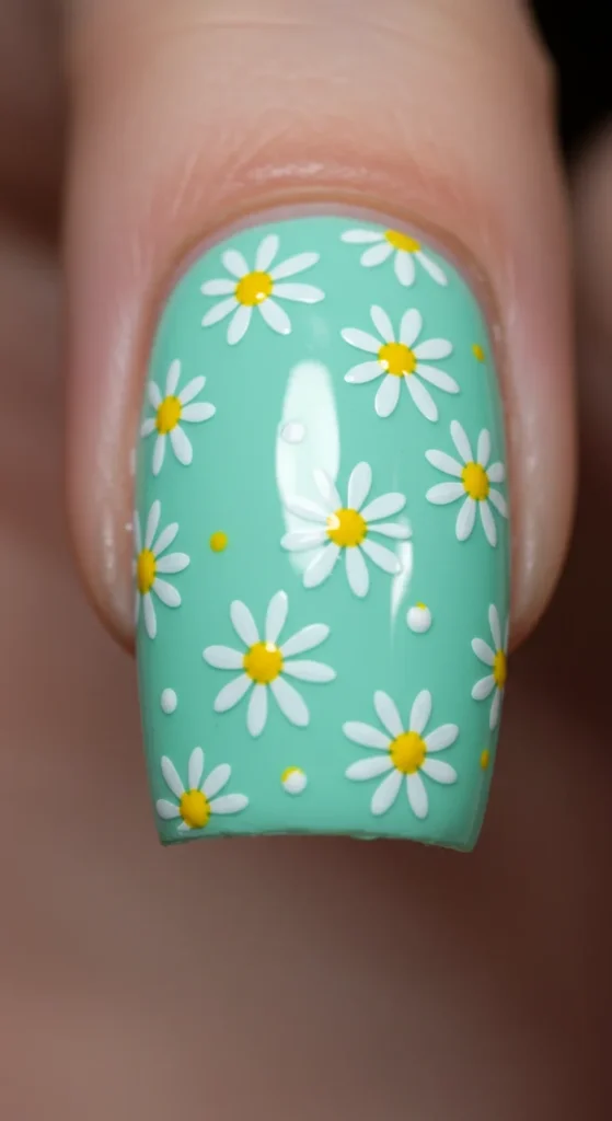 Dewy Daisies nails design