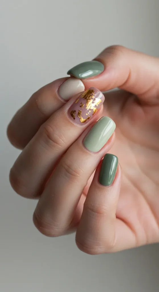 Earthy Neutrals with Foil Accents march nails