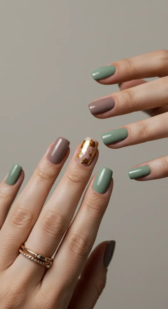 Earthy Neutrals with Foil Accents march nails