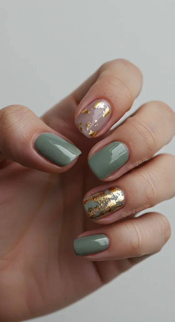 Earthy Neutrals with Foil Accents march nails