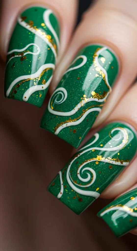 Emerald Vein Marble nail designs for march  