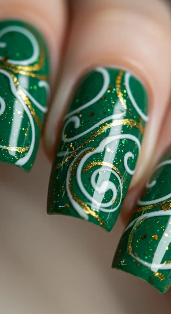 Emerald Vein Marble nail designs for march  