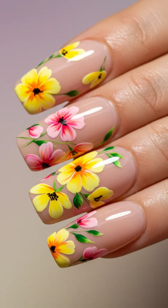 Floral Dreamscape nails design