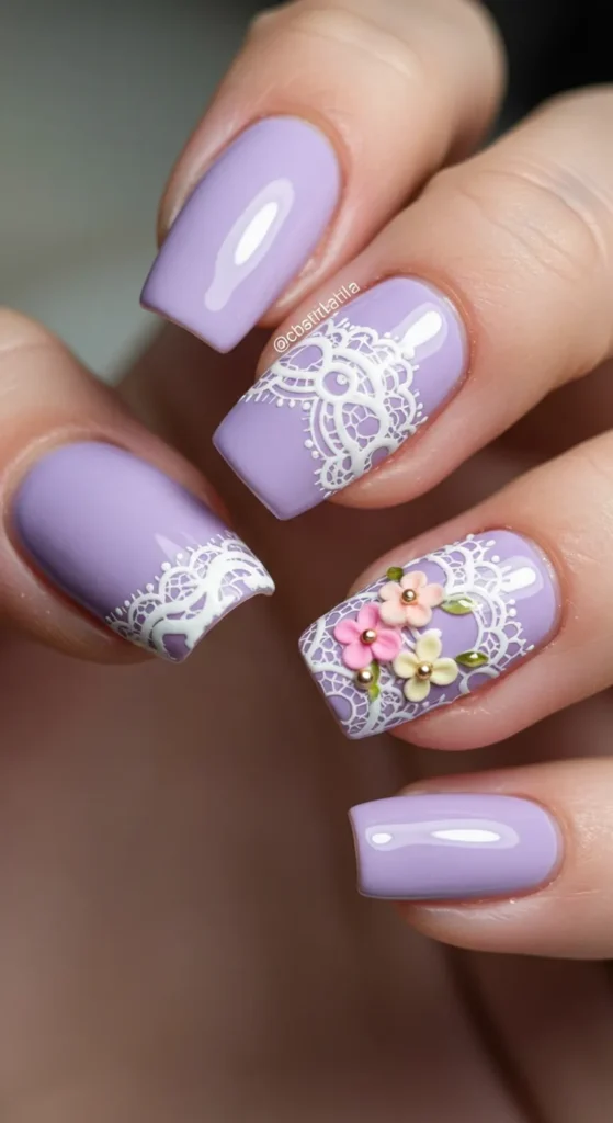 Floral Lace Elegance nails design ideas