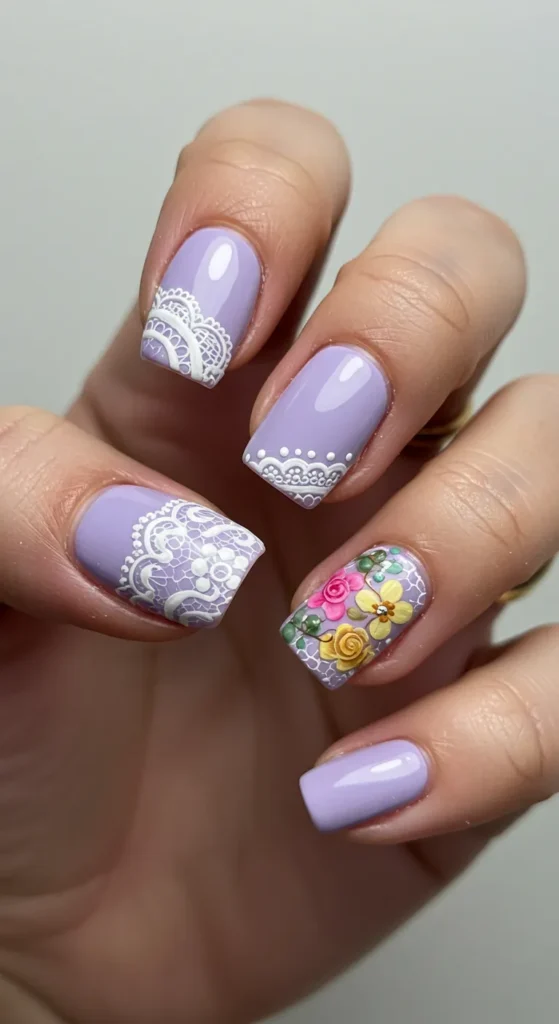 Floral Lace Elegance nails design ideasv