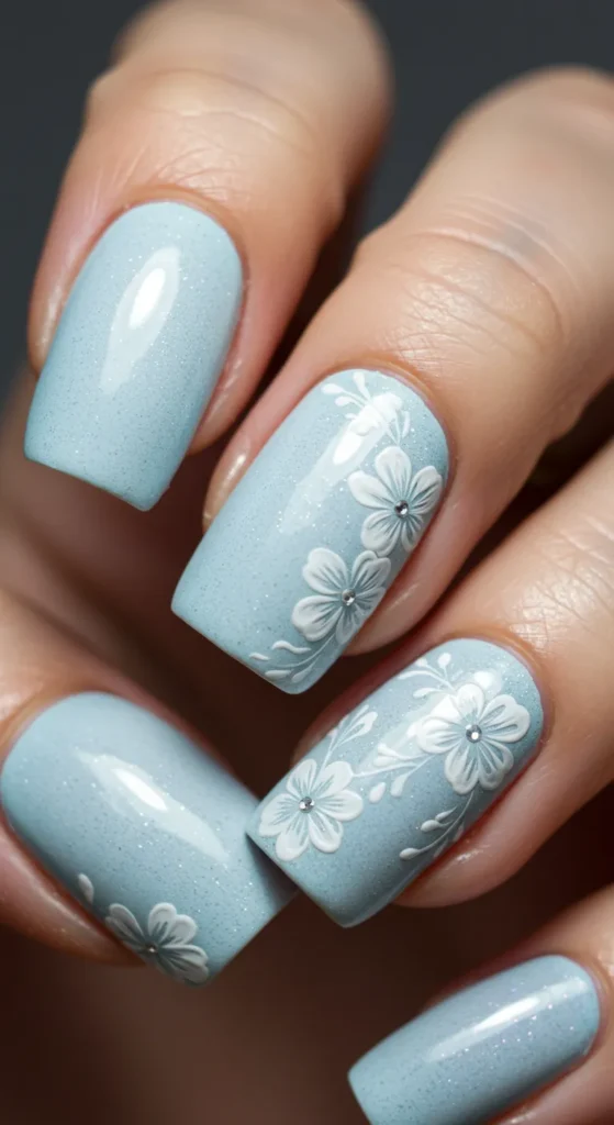 Frosted Floral Elegance nails design