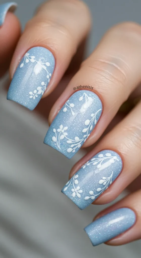 Frosted Floral Elegance nails design