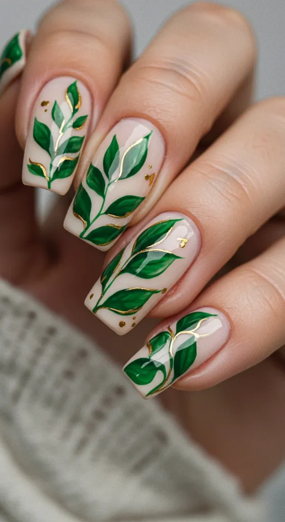 Gilded Greenery nails desing