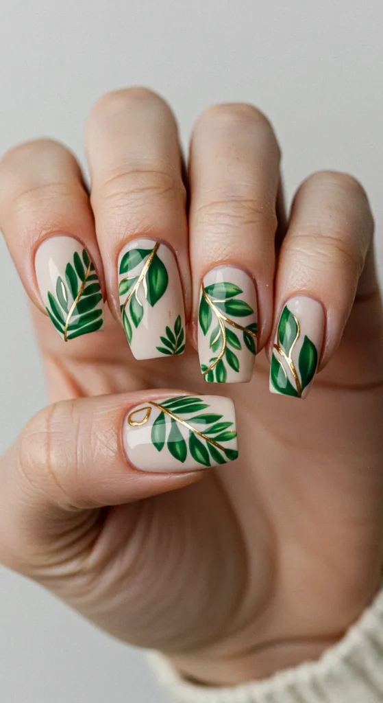 Gilded Greenery nails desing