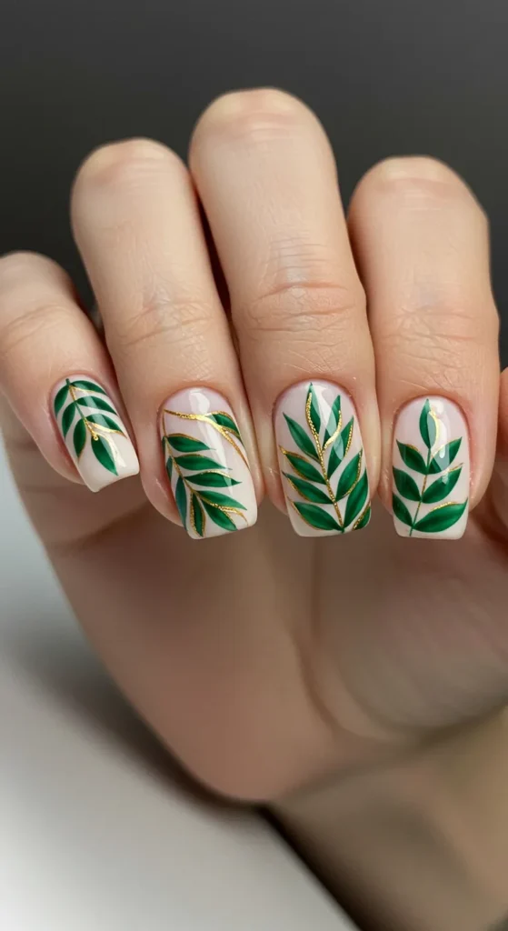 Gilded Greenery nails desing