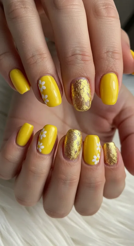 Golden Daisies Delight nails design