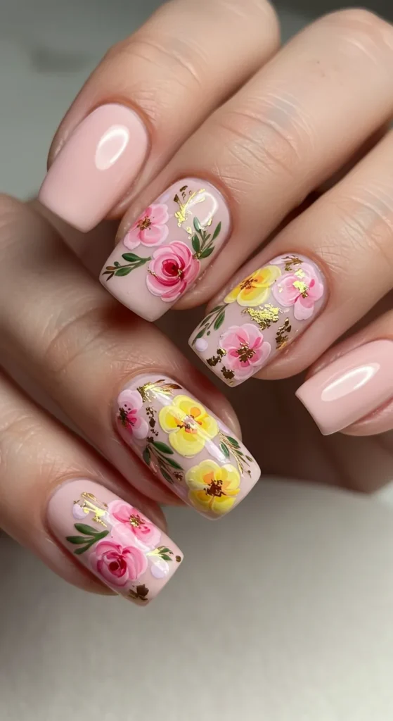 Golden Garden nails design