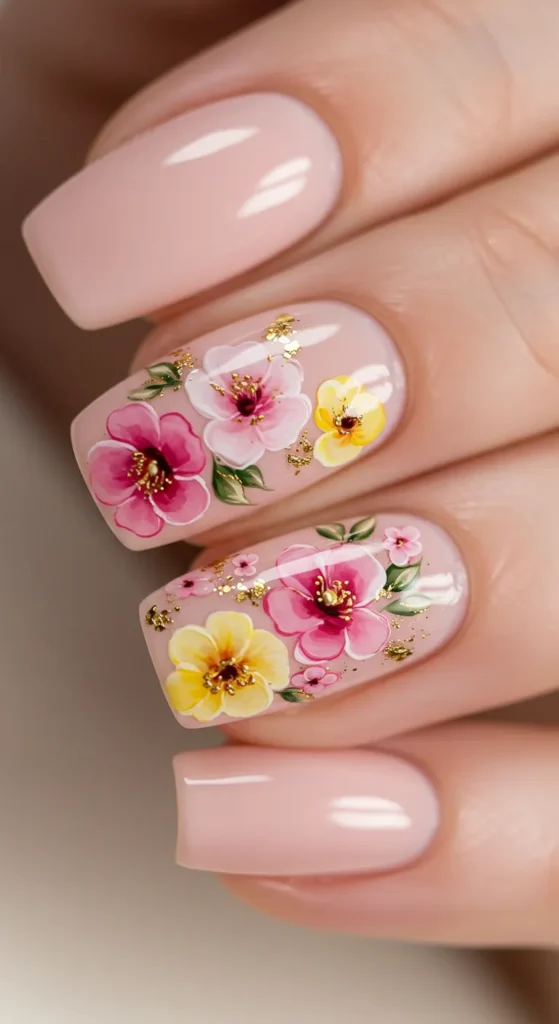 Golden Garden nails design