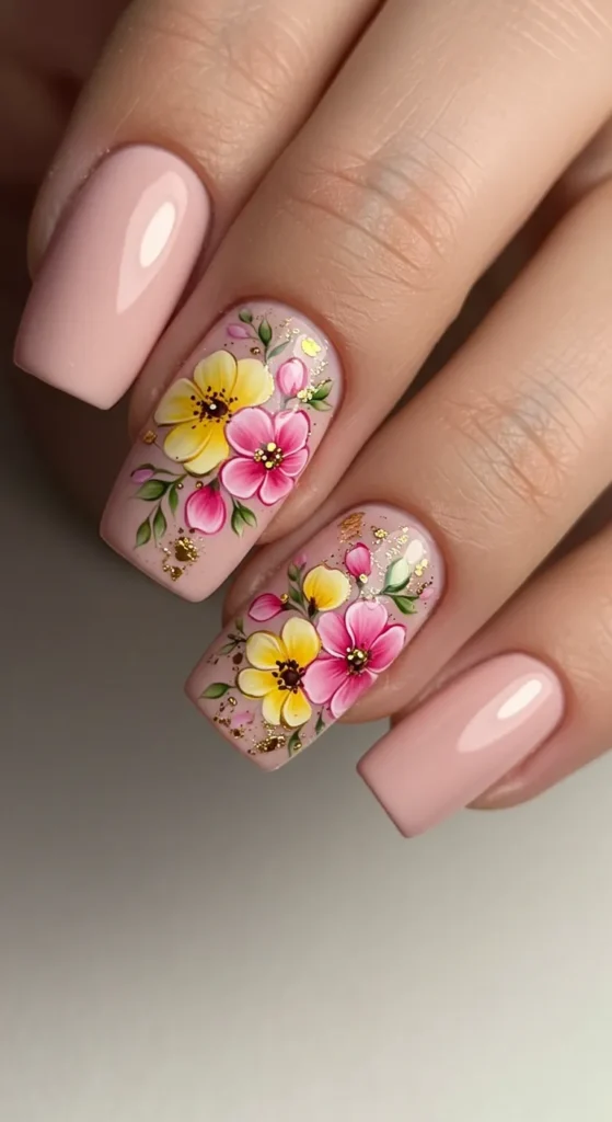 Golden Garden nails design