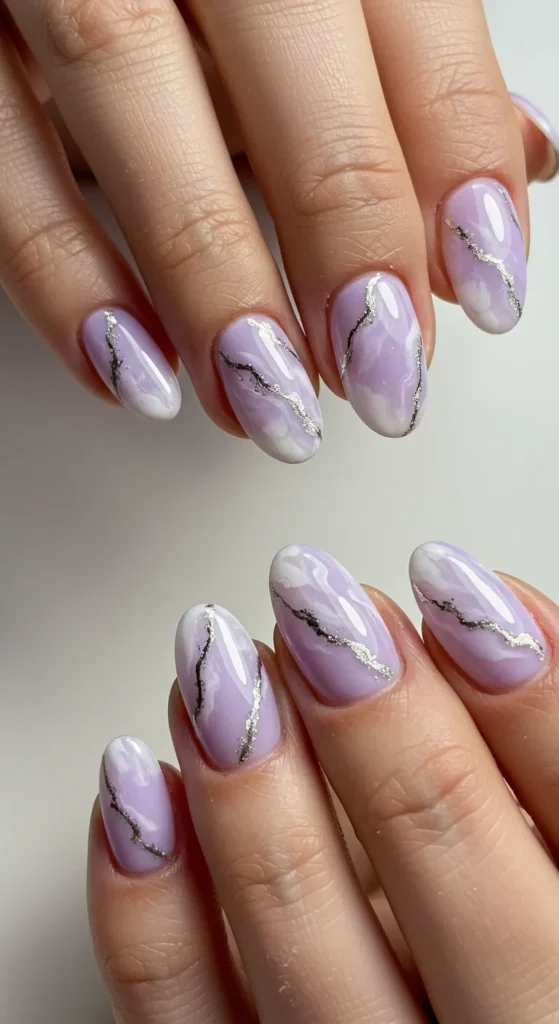 Lavender Luxe Marble nails design ideas