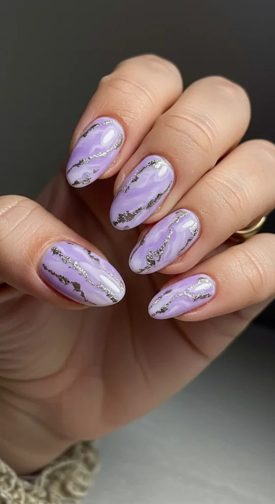 Lavender Luxe Marble nails design ideas