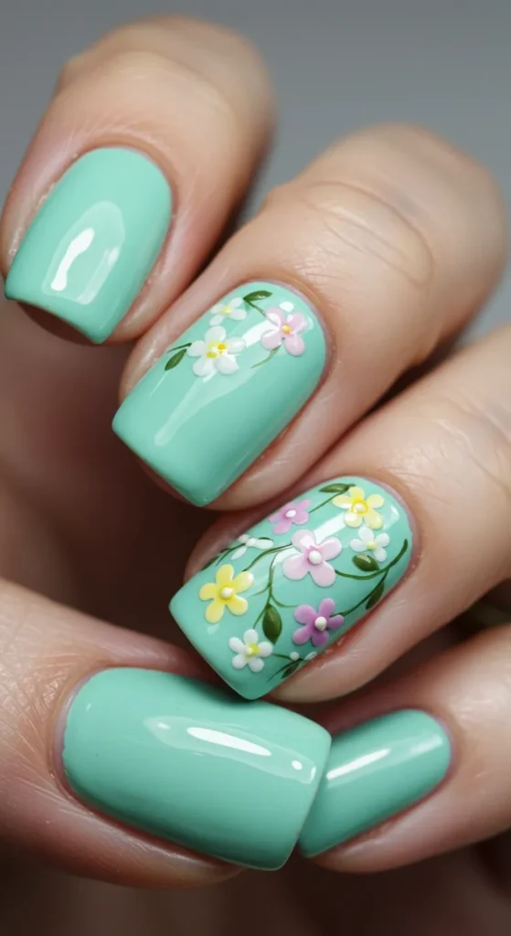 Mint Blossom Delight nails design