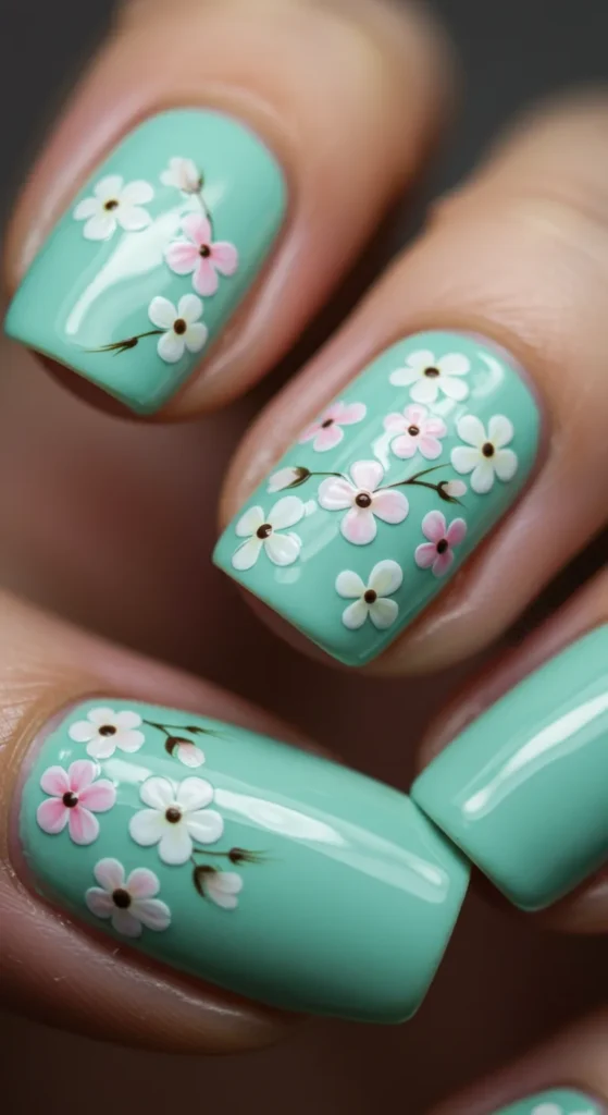 Mint Blossom Delight nails design