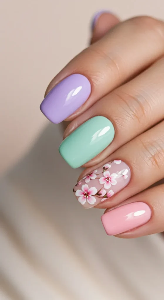 Pastel Ombré with Florals nail march design