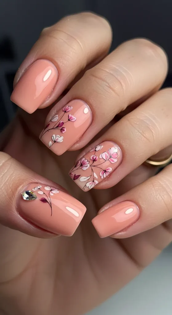 Peach Blossom Bliss nails design