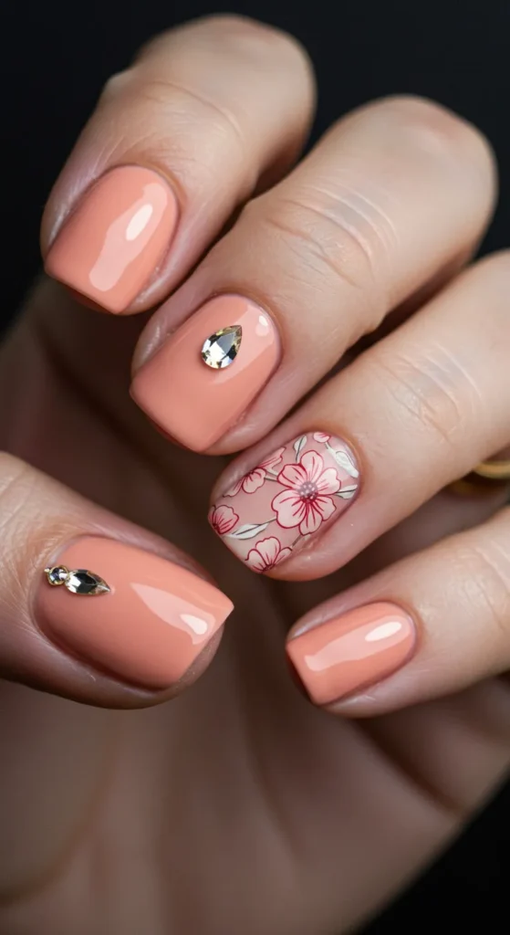 Peach Blossom Bliss nails design