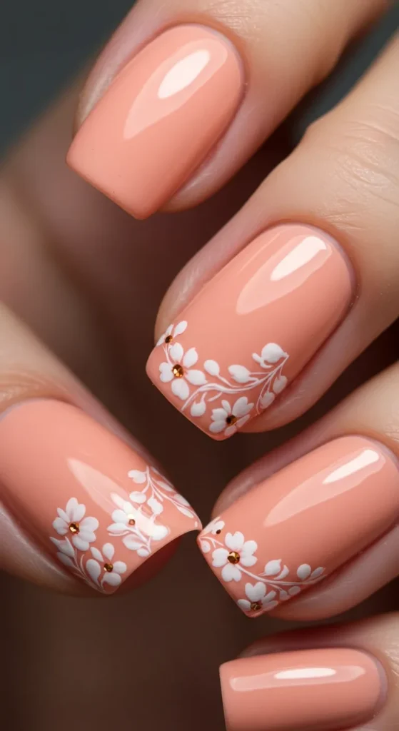 Peach Blossom Elegance nails