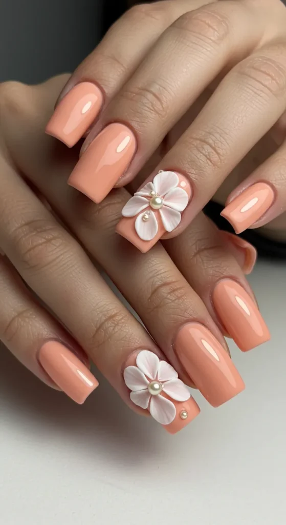 Peachy Petal Perfection nails design